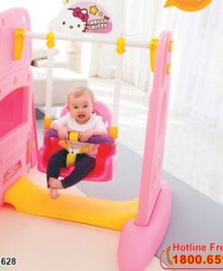 Cầu trượt xích đu bể bóng Hàn Quốc xe Bus Hello Kitty Y1628 + Y1601